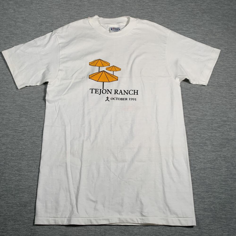 Vintage Tejon Ranch Shirt Mens Medium White Hanes Beefy 1991 Event Graphic 90s